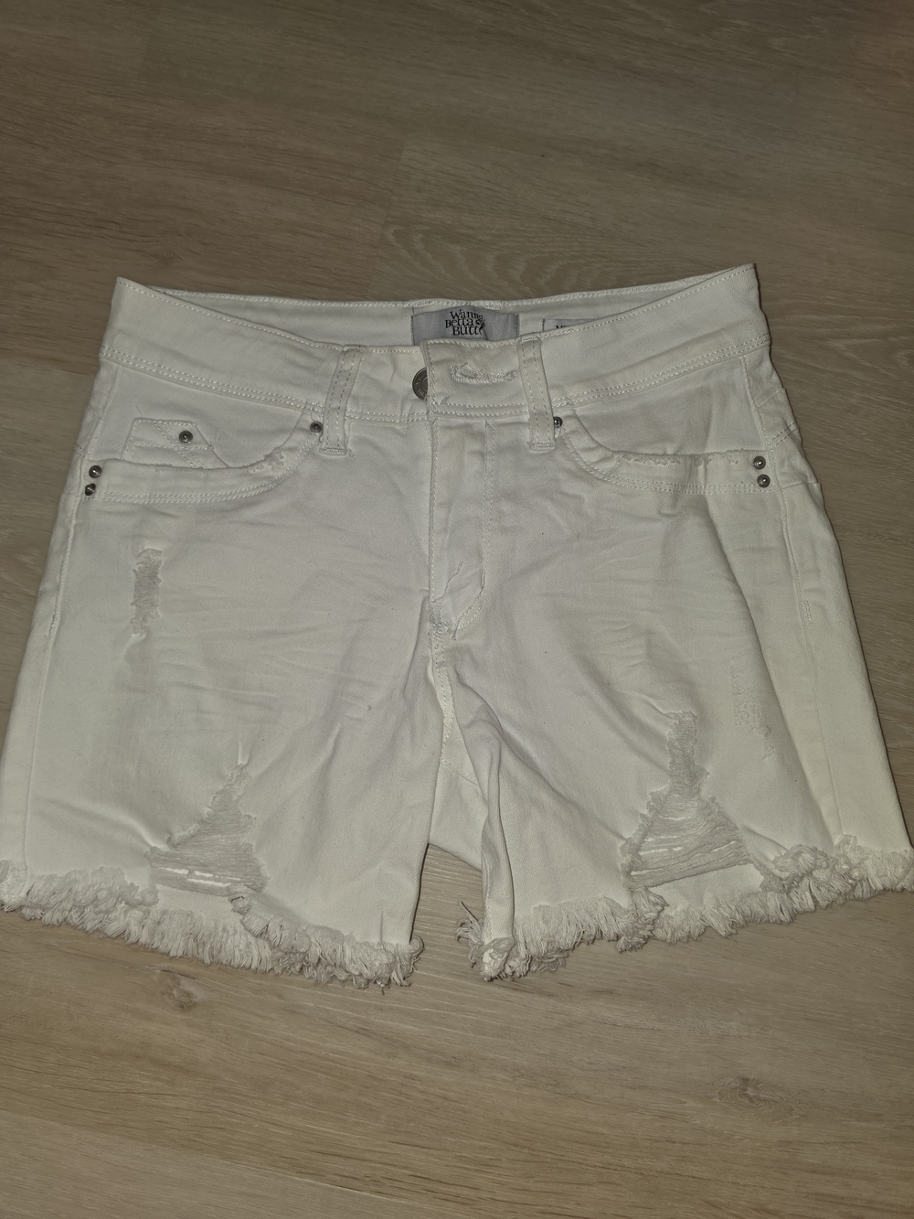 White Distressed Frayed Hem Denim Shorts